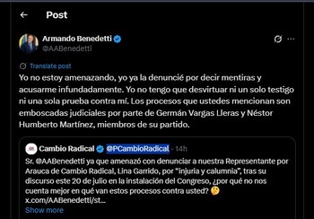 Armando Benedetti contestó al mensaje