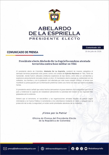 De la Espriella expresó su solidaridad con los militares, sus familias y la población civil afectada por el atentado - crédito Prensa Abelardo de la Espriella