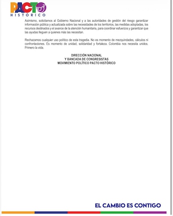La coalición informó que coordinará una campaña nacional de solidaridad y destinará fondos a la Cruz Roja colombiana para la atención humanitaria - crédito X