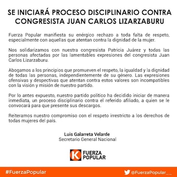 Fuerza Popular se pronuncia por