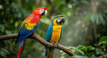 Dos loros coloridos descansan en