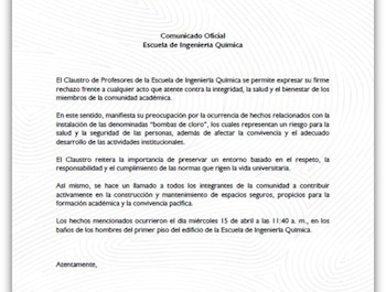 Comunicado oficial de la Universidad Industrial del Santander - crédito UIS