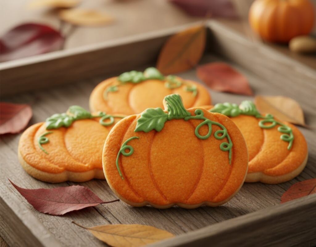 Galletas en forma de calabaza decoradas con glasé, ideales para que los chicos pinten y se diviertan en la cocina (Imagen Ilustrativa Infobae)