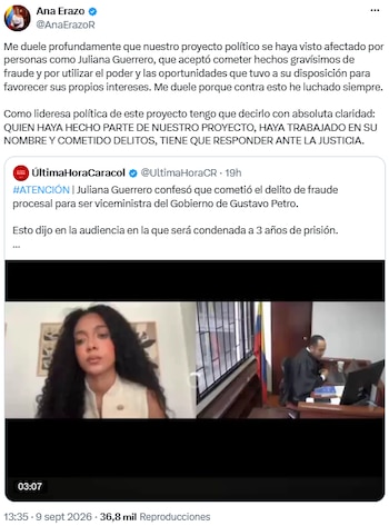 Ana Erazo cuestionó el uso de vínculos políticos para favorecer intereses particulares - crédito @AnaErazoR/X