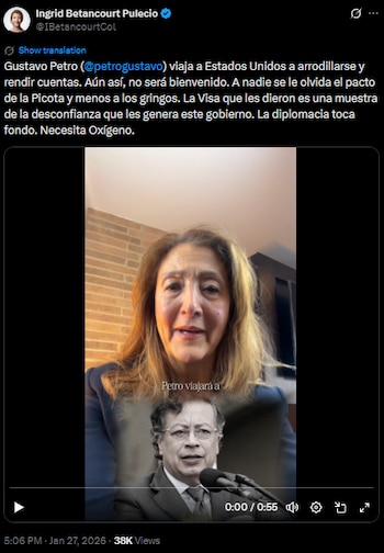 Ingrid Betancourt alertó sobre riesgos en el próximo viaje de Petro a Estados Unidos - crédito @IBetancourtCol