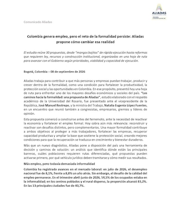 Aliadas plantea caminos diferenciados para trabajadores independientes, microempresas, trabajadores rurales, jóvenes, mujeres con responsabilidades de cuidado y adultos mayores - crédito Aliadas