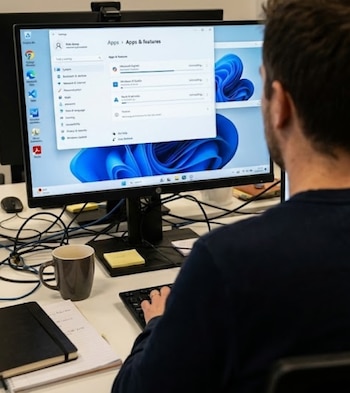 Programador desinstalando los agentes IA