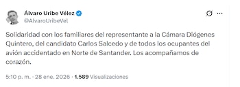 El expresidente Álvaro Uribe Vélez