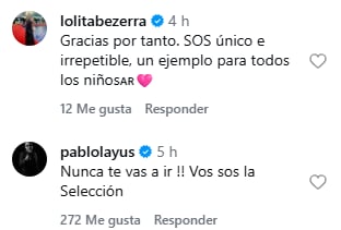Lolita Bezerra y Pablo Layús se sumaron a los mensajes de afecto y agradecimiento para Lionel Messi tras su despedida de la Selección
