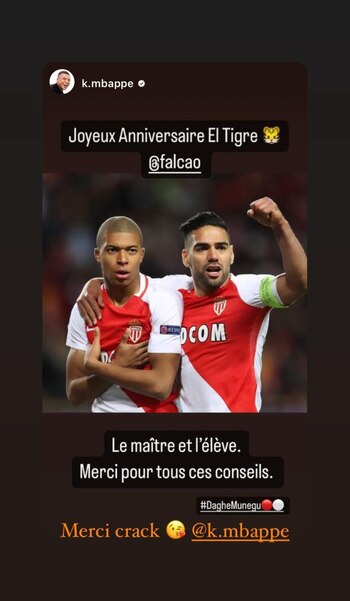 El atacante francés pasó su etapa por Mónaco bajo la guía de Falcao García - crédito Mbappé / Instagram