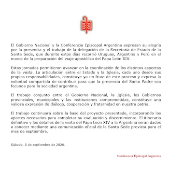 Carta conjunta entre el Gobierno Nacional y la Conferencia Episcopal Argentina