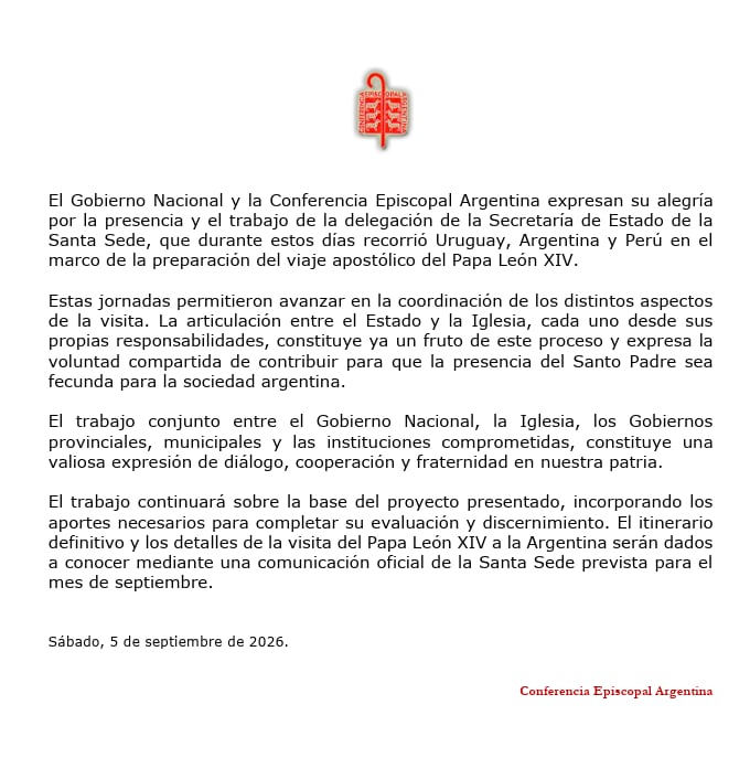 Carta conjunta entre el Gobierno Nacional y la Conferencia Episcopal Argentina (Conferencia Episcopal Argentina)