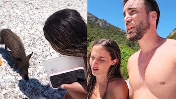 El gracioso momento que vivió Nicolás Tagliafico y su pareja Caro Calvagni con cerdos salvajes en sus vacaciones: “¡Me mordió!”