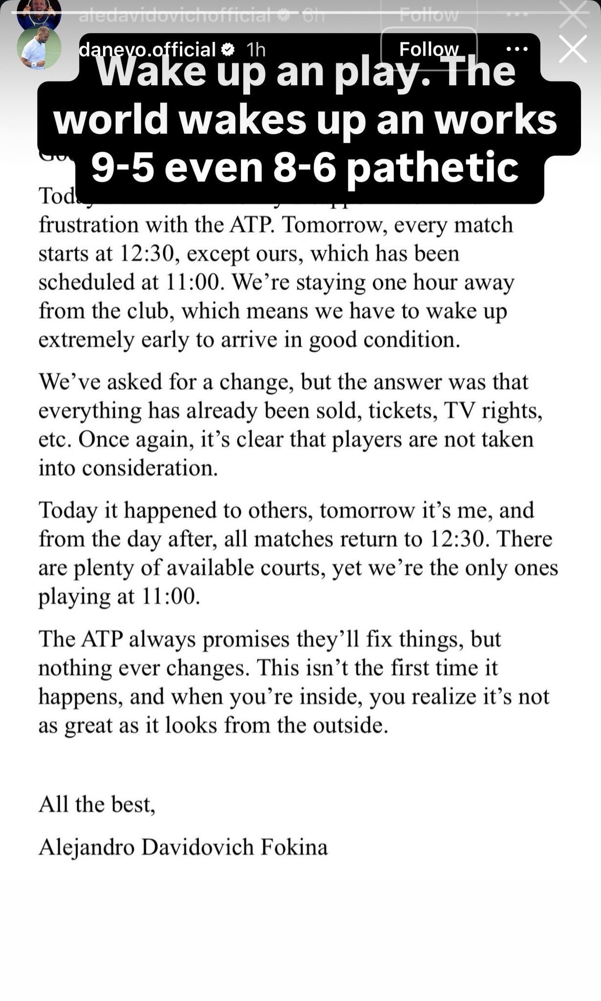 La respuesta de Daniel Evans a la queja de Davidovich Fokina