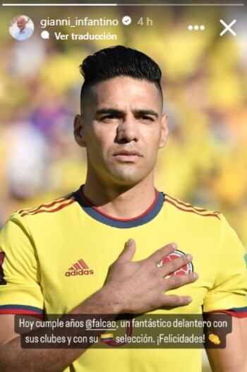 Gianni Infantino, presidente de la Fifa, le envió un mensaje de cumpleaños a Falcao García - crédito Gianni Infantino / Instagram