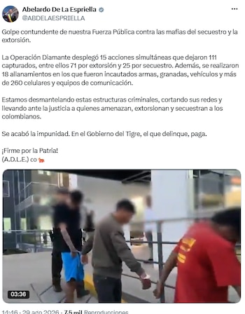 Abelardo de la Espriella reporta 111 detenidos tras serie de allanamientos coordinados - crédito @ABDELAESPRIELLA/X
