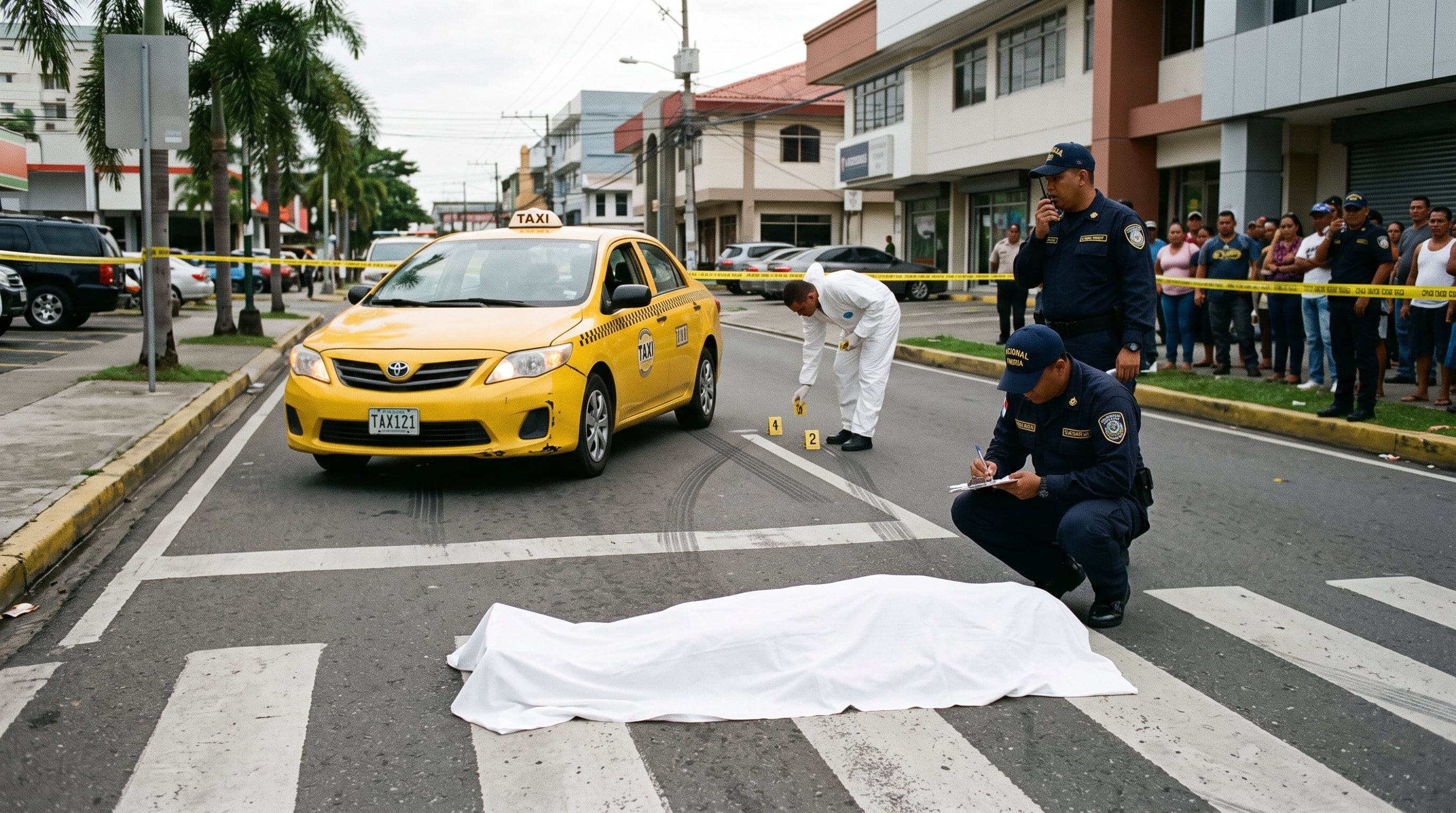 Agentes de la Policía Nacional de Panamá recaban indicios en la escena de un atropello fatal donde un taxi embistió a una mujer sobre un paso peatonal. (Imagen Ilustrativa Infobae)
