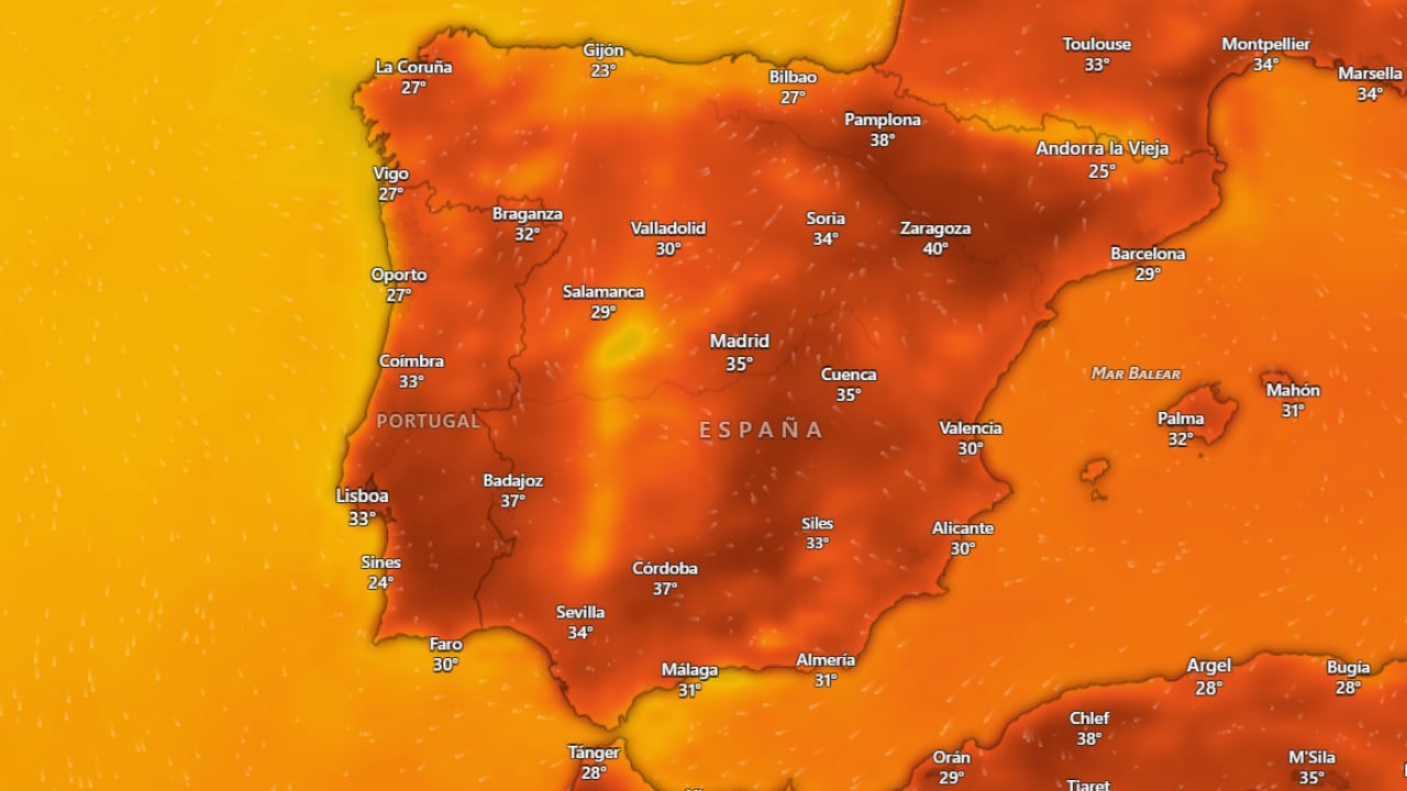 Mapa de la temperatura en España el 5 de septiembre de 2026. (Windy)