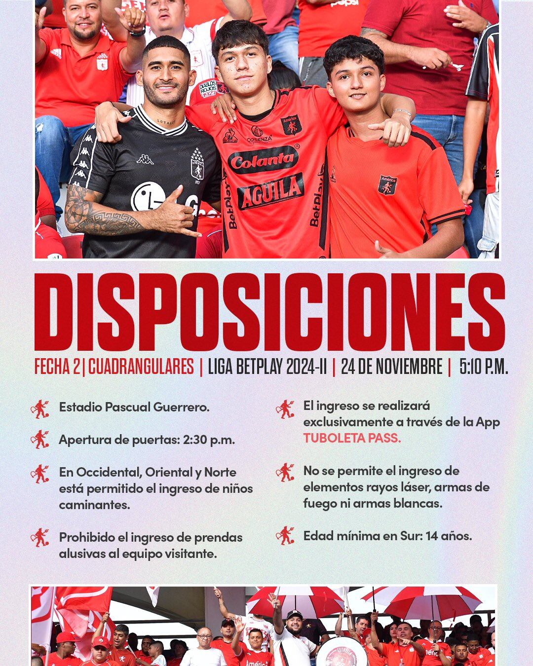 Conoce las disposiciones para el partido de esta tarde ante Once Caldas en el Pascual Guerrero - crédito @americadecali/X