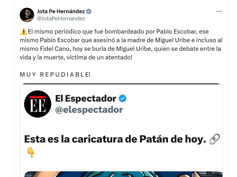 El congresista también se sumó a las críticas - crédito @JotaPeHernandez/X
