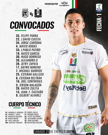 El Blanco Blanco de Manizales dirigidos por Hernán Darío 'El Arriero' Herrera tendrá estos jugadores para el duelo en Medellín-crédito @oncecaldas/X