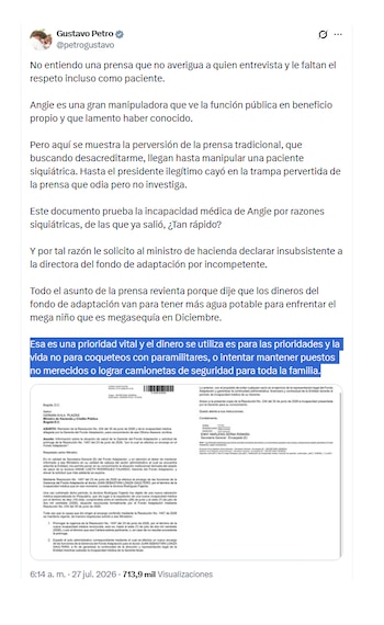 Gustavo Petro quiere sacar a Angie Rodríguez del Fondo Adaptación
