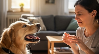 Un perro con su dueña en el salón