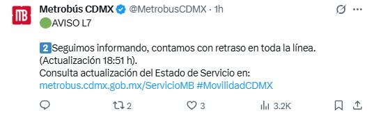 Actualización del Metrobús, 24 de septiembre. Foto: x.com/@MetrobusCDMX