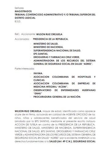 Tutela interpuesta por el exministro