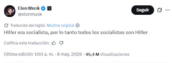 El creador de SpaceX habló sobre Hitler y el socialismo - crédito @elonmusk/X