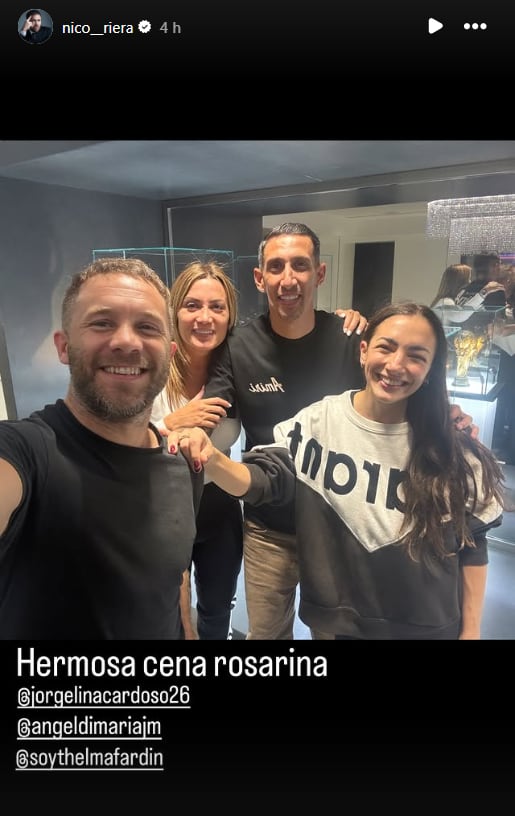 Nico Riera compartió en sus redes del encuentro que tuvo junto a Thelma Fardin con Ángel Di María (Instagram)
