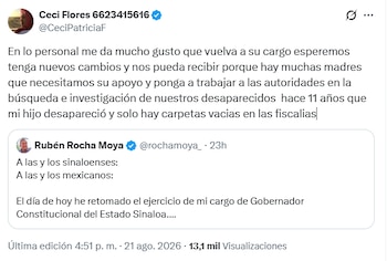 La activista exigió al gobernador de Sinaloa que "ponga a trabajar" a las autoridades