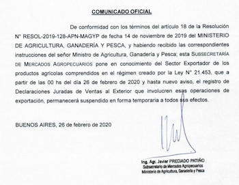 El comunicado oficial que anunció