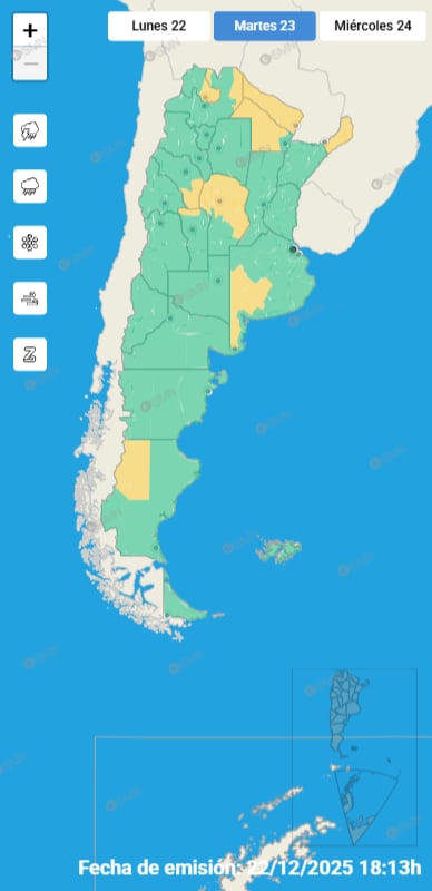 Para este martes hay 9 provincias donde rige un alerta amarilla