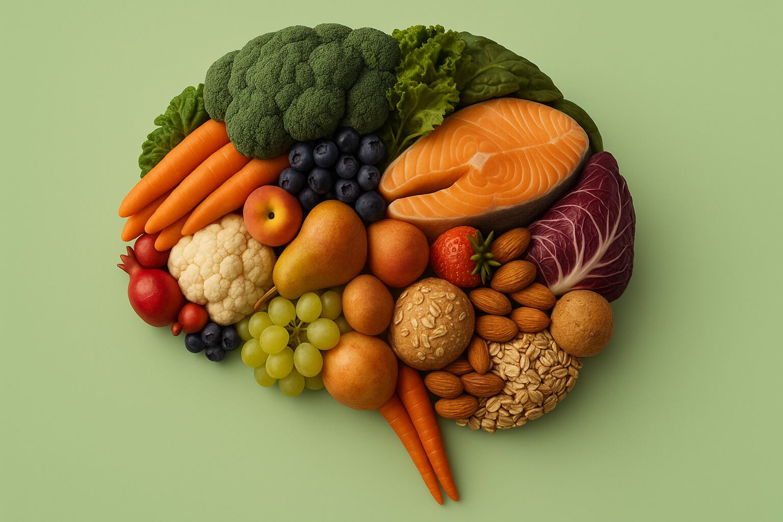 La dieta MIND, que combina principios mediterráneos y DASH, ha demostrado reducir el riesgo de demencia en adultos mayores y mediana edad VisualesIA