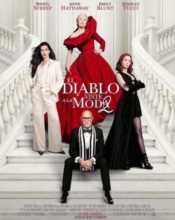 Meryl Streep, Anne Hathaway, Emily Blunt y Stanley Tucci posan elegantemente en el póster oficial de "El Diablo Viste a la Moda 2", anticipando el regreso de la icónica historia de la moda (20th century fox)