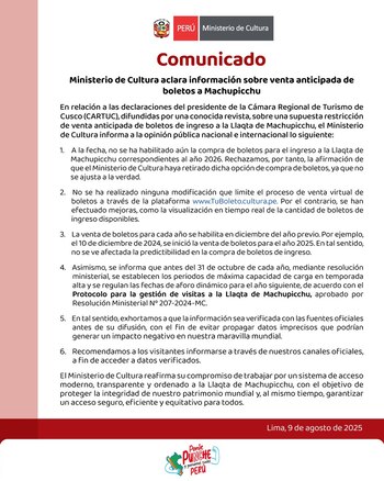 Comunicado oficial del Ministerio de