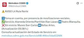 Avancen en tiempo real de las diversas líneas de la red de transporte público capitalino.