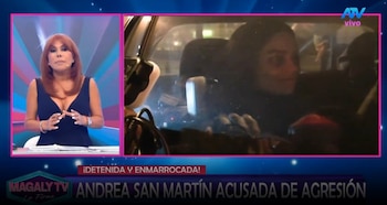 Juan Víctor sale de comisaría mientras Andrea San Martín sigue detenida. Captura: Magaly TV La Firme.
