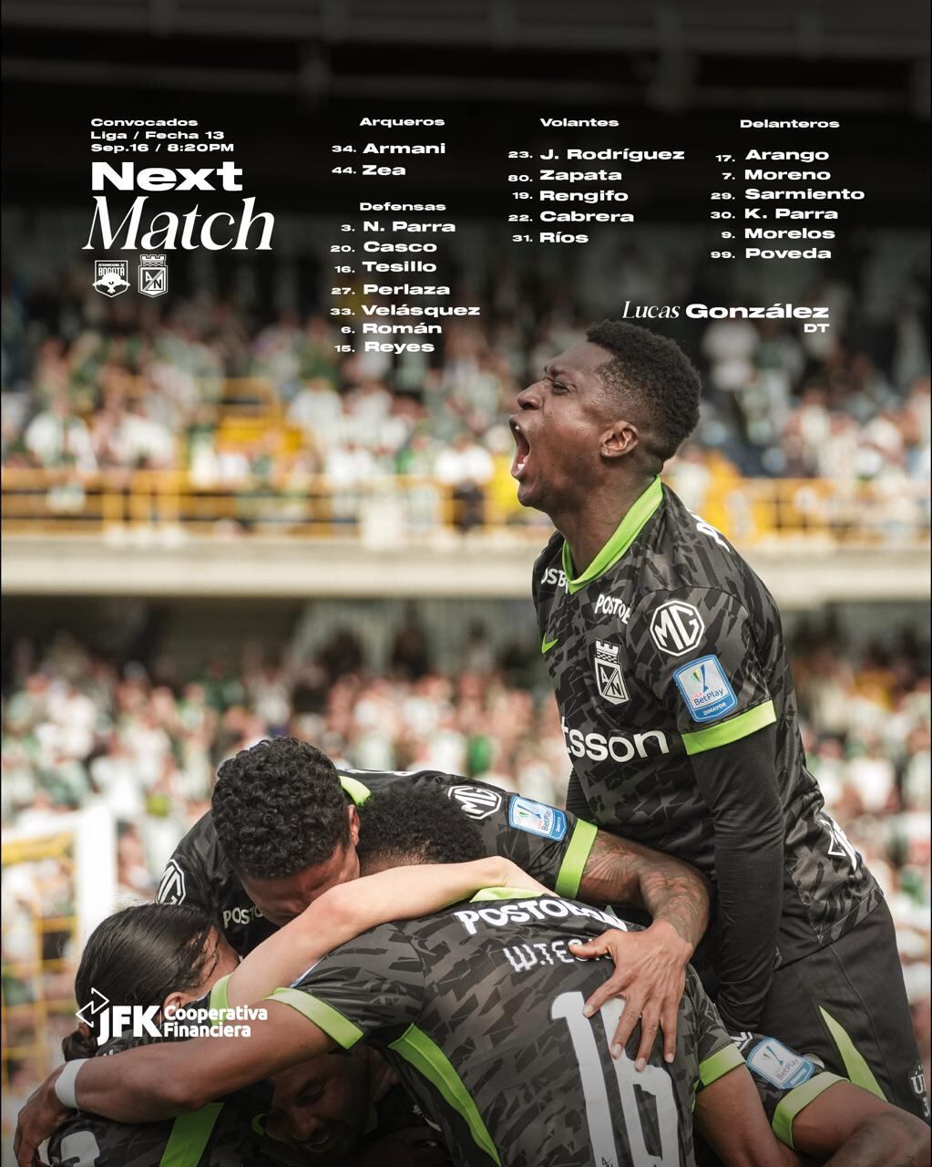 James Rodríguez en la lista de viajeros de Atlético Nacional para el duelo ante el Inter en Bogotá-crédito Jefatura de Prensa de Atlético Nacional