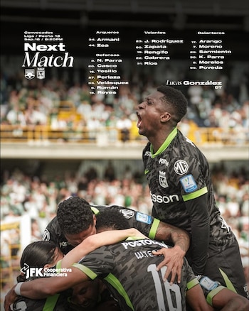 James Rodríguez en la lista de viajeros de Atlético Nacional para el duelo ante el Inter en Bogotá-crédito Jefatura de Prensa de Atlético Nacional
