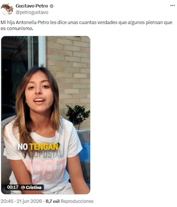 Gustavo Petro difundió mensaje de su hija sobre justicia social, derechos y medio ambiente - crédito @petrogustavo/X