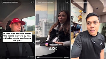 Collage de tres videos. Hombre en un coche con texto. Mujer sentada frente a un paisaje urbano con texto. Hombre en camiseta negra en un local.