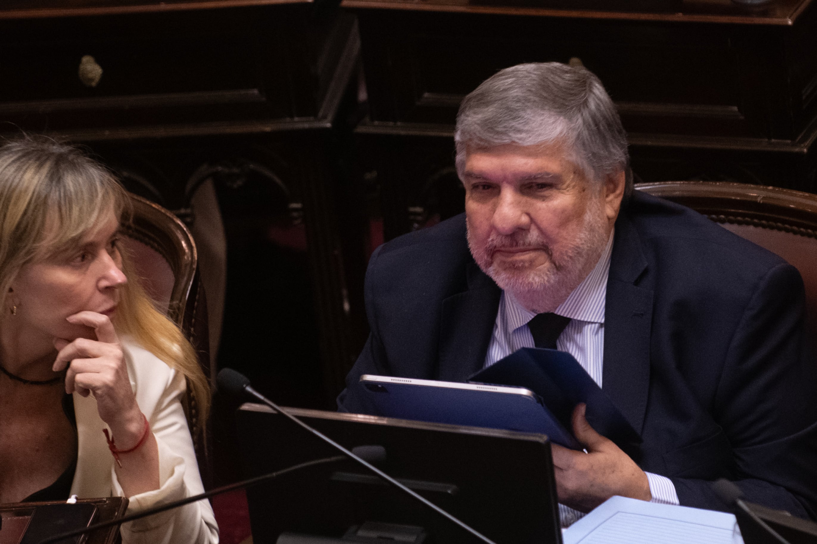 El jefe del interbloque kirchnerista en el Senado, José Mayans, junto a la cristinista bonaerense Juliana di Tullio (Jaime Olivos)