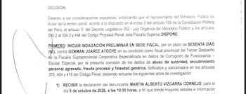 Fragmento de un documento oficial del Ministerio Público impreso con texto en español y una marca a tinta azul en el margen