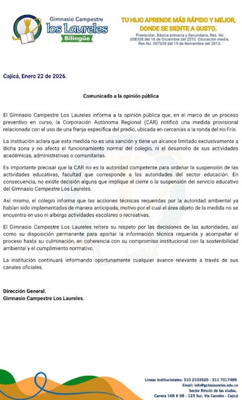 Comunicado del Gimnasio Campestre Los