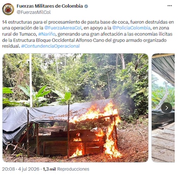 Autoridades desmantelaron estructuras de procesamiento de coca en zona rural de Tumaco - crédito @FuerzasMilCol/X