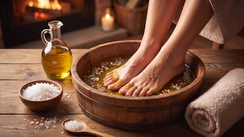 Lavar los pies con aceite de oliva y sal es el mejor remedio para combatir los pies cansados