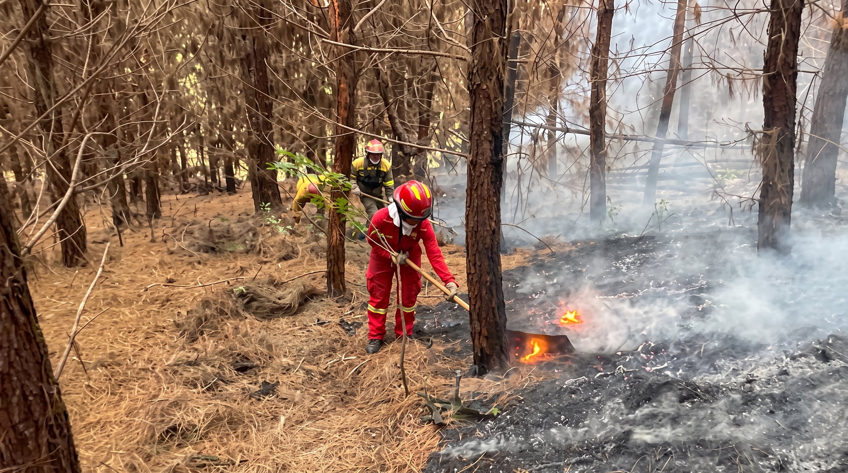 Un grupo de bomberos trabaja en la contención del fuego en un bosque de pinos afectado por los incendios forestales en la región de Cusco. (Crédito: Andina Noticias) (Imagen Ilustrativa Infobae)