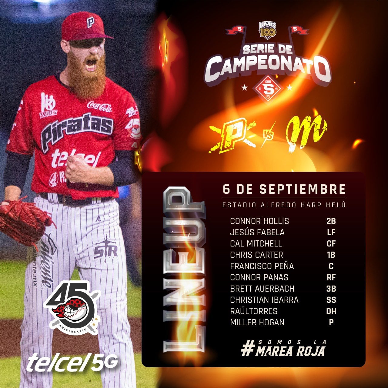 Brooks Hall abrirá por los Diablos Rojos y Jake Thompson por los Piratas en un duelo clave para definir el rumbo de la serie. Imagen cuenta de X @LosPiratasMX